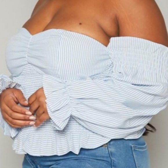 NWT Plus Size Pinstriped Ruched Corset Bustier Top - Picture 4 of 5